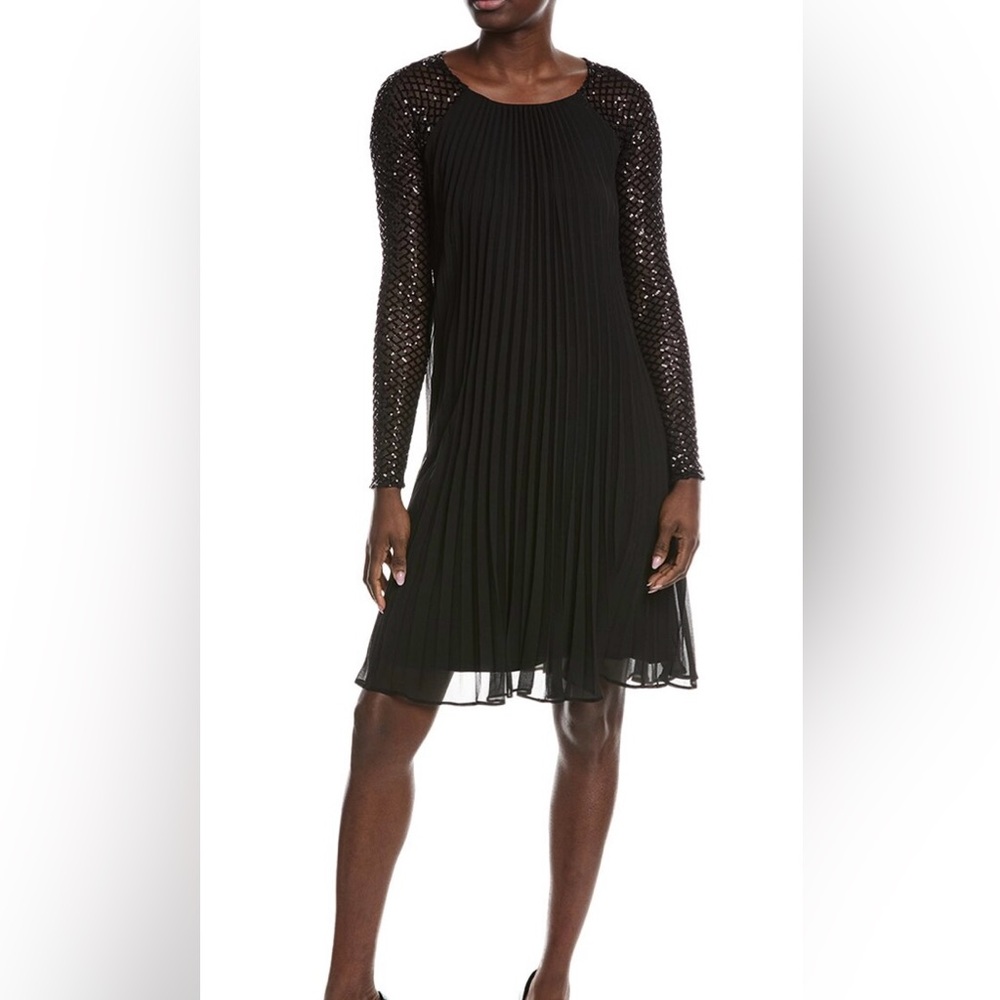 Joseph Ribkoff Black Dress with Sequin Sleeves